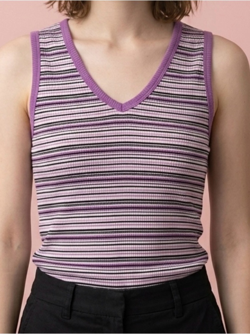 PRO SPIRIT WOMENS Sleeveless V-Neck Striped Rib Tank - MULTI- COLOR . Size xl
